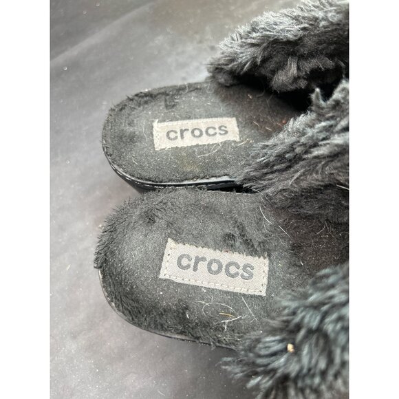 Crocs Womens Black Fuzzy Lined Suede Slip On Slippers With Clog Heel Size 7 - Picture 3 of 8